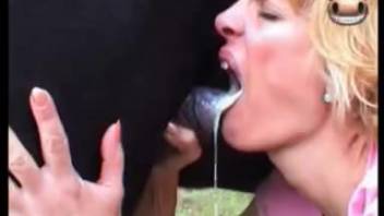 Stunning stallions are ejaculating into the mouths of alluring bestiality enthusiasts