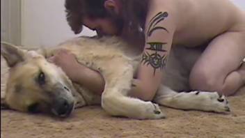 Inked guy with a bestiality fetish aggressively pounds his canine pet