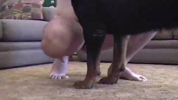 Vile animal lover getting pounded in the ass from behind in doggy position