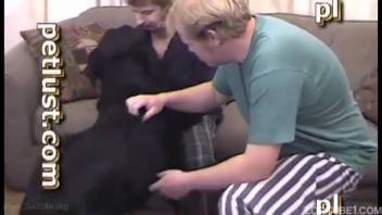 Incredible homemade canine zoophilia featuring a geeky overweight female owner