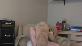 Teen in a skirt gets banged by her jolly dog