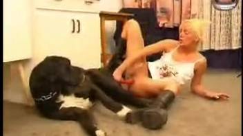 Gorgeous blonde delivers a flawless deep throat to her dark dog.