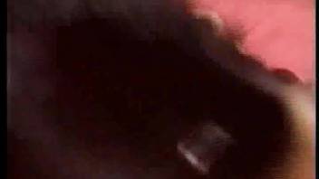 Amateur bestiality video featuring a nude dark-haired housewife and her dog