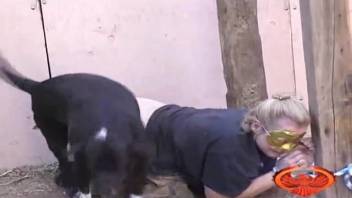 Blonde in mask gets fucked doggy-style outside