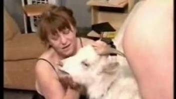 Chubby wife enjoys group sex with a goat