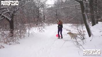 Cold season romp with a wavy-haired beast-loving blond