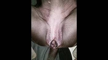 Guy stretches open a sexy black bitch's hot cunt in point-of-view