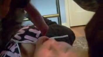 Experienced babe eagerly awaits a massive animal cum explosion