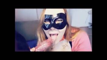 Blond webcam performer giving oral to a canine's penis on live stream