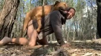 Homosexual guy wearing a hooded sweatshirt gets anally penetrated outside