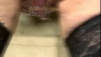 Girl in stockings with a pierced vagina gets screwed