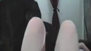 Voluptuous lady penetrated in her vagina by her canine companion during a live broadcast