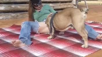 Inexperienced chick fools around with the pooch in wild homemade porn