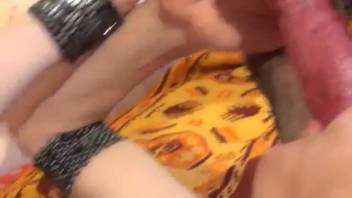 Skinny Russian blond girl screwed by a canine in doggy position