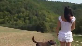 White get-up brunette getting fucked by a dog