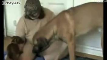 Plump older woman flaunts on webcam during sex with a dog