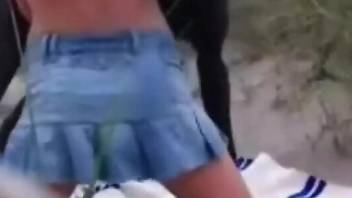 Denim skirt babe getting fucked during a picnic