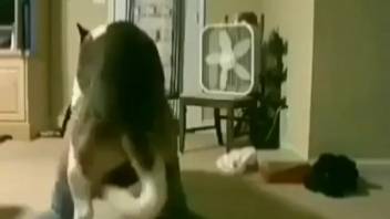 Animal enthusiast gets down on hands and knees anticipating a powerful climax