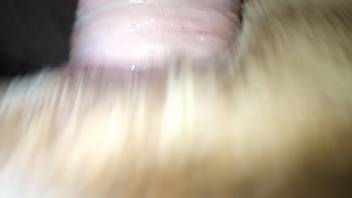 Guy rams a dog's throat to assert control over the animal