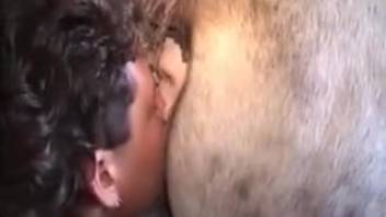 Wavy-haired woman licking horse vagina and screwing joyfully