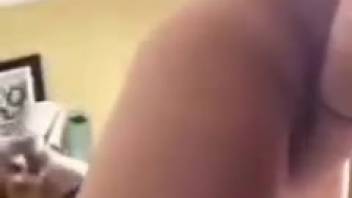 Canine licks voluptuous lady's rear and penetrates her