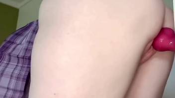 Sultry golden-haired vixen flaunts attempting canine shaft in both orifices