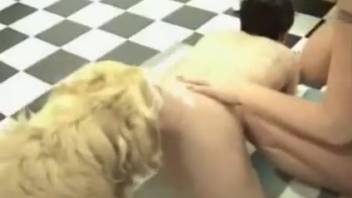 Casual fling with a cheerful slut and her pet