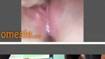 Aroused blonde watches zoophilia on Omegle