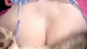 Slutty girl in pink with a curvy butt is about to clench her vagina