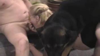 Intense fucking with a chubby, masked mature slut